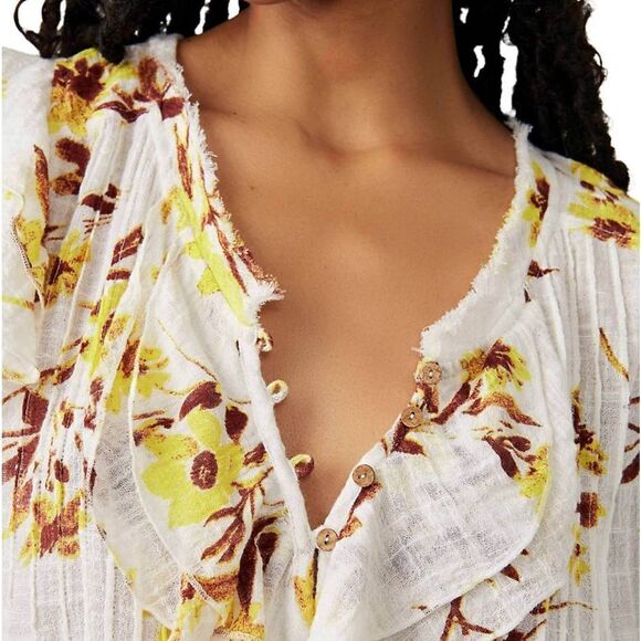 Free People Naya Handprinted Cotton and Viscose Bohemian Top with raw edges XS - Picture 6 of 16